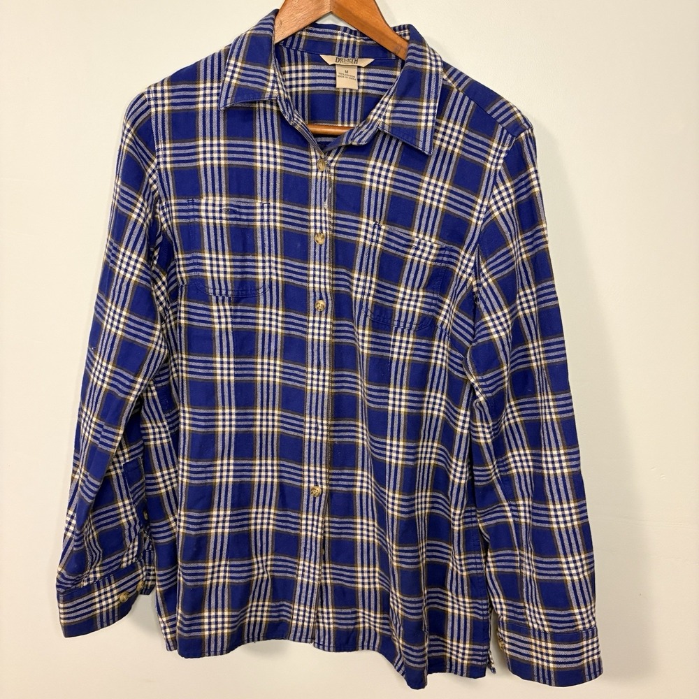 Duluth Trading Co Flannel Button Down Womens M Blue Plaid Long Sleeve Shirt